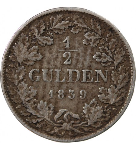 ALLEMAGNE, BADE, LEOPOLD Ier - 1/2 GULDEN ARGENT 1839