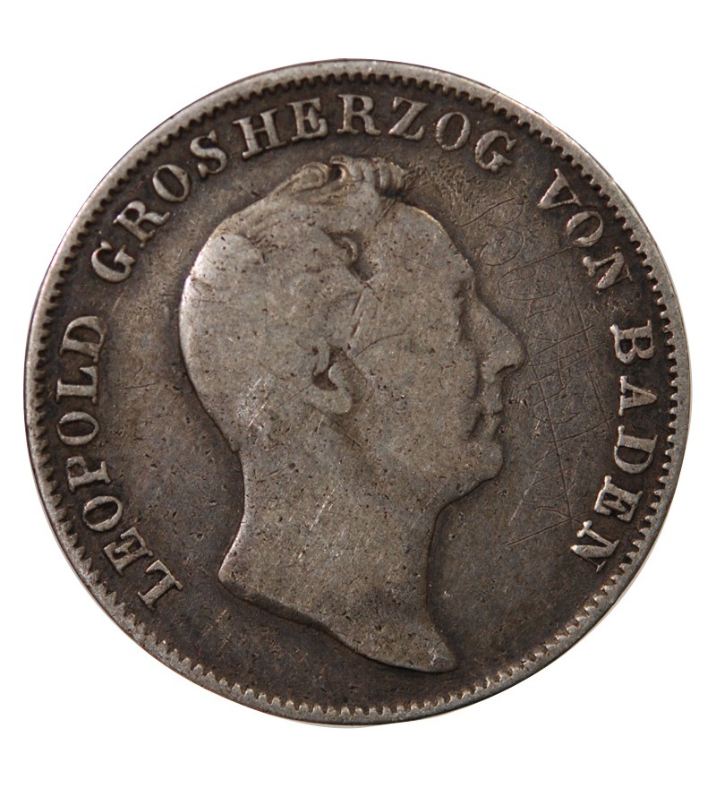 ALLEMAGNE, BADE, LEOPOLD Ier - 1/2 GULDEN ARGENT 1839