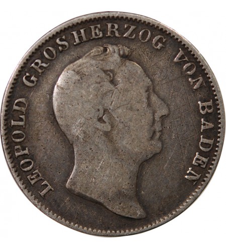 ALLEMAGNE, BADE, LEOPOLD Ier - 1/2 GULDEN ARGENT 1839