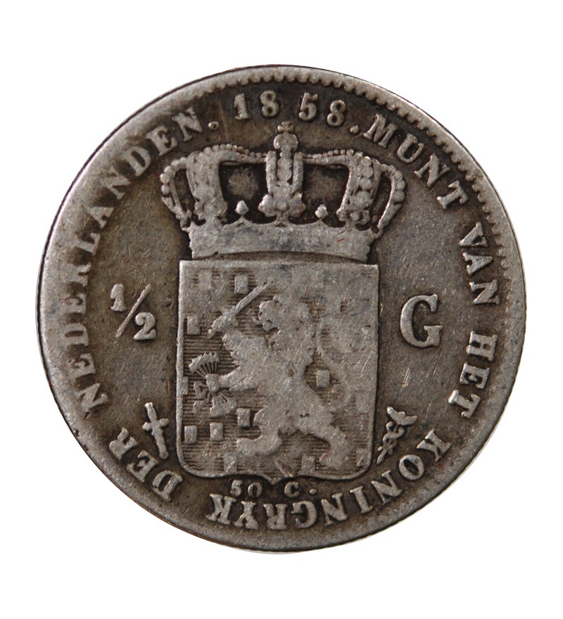 PAYS-BAS, WILLEM III - 1/2 GULDEN ARGENT 1858