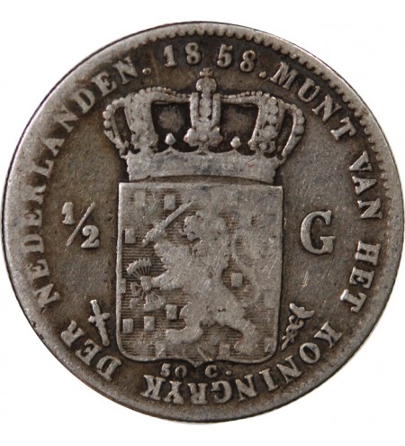 PAYS-BAS, WILLEM III - 1/2 GULDEN ARGENT 1858