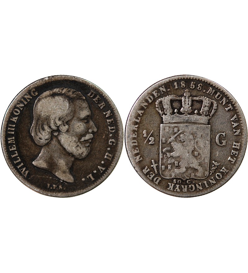 PAYS-BAS, WILLEM III - 1/2 GULDEN ARGENT 1858