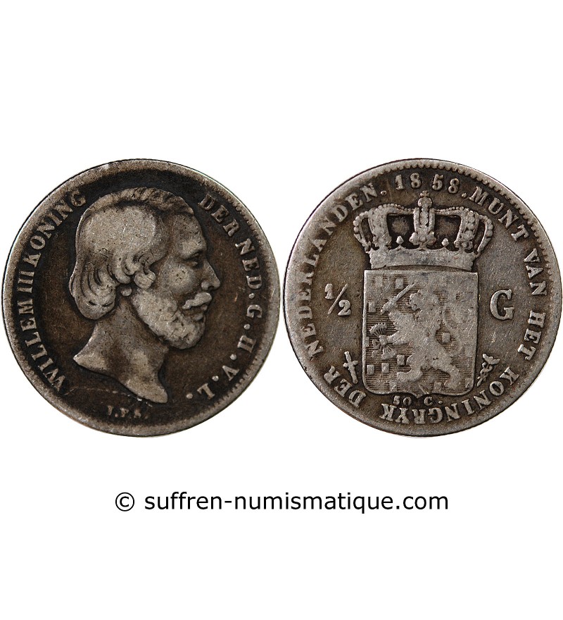 PAYS-BAS, WILLEM III - 1/2 GULDEN ARGENT 1858