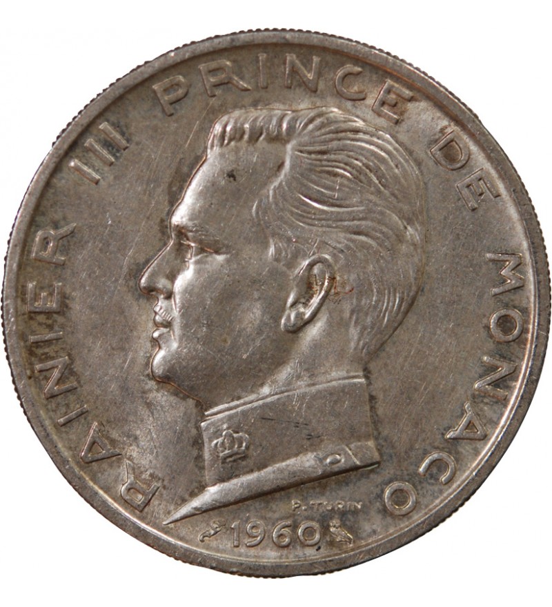 MONACO, RAINIER III - 5 FRANCS ARGENT 1960