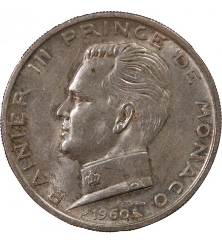 MONACO, RAINIER III - 5 FRANCS ARGENT 1960
