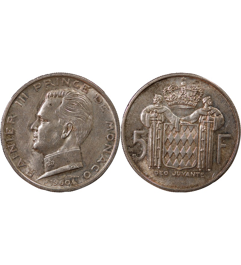 MONACO, RAINIER III - 5 FRANCS ARGENT 1960