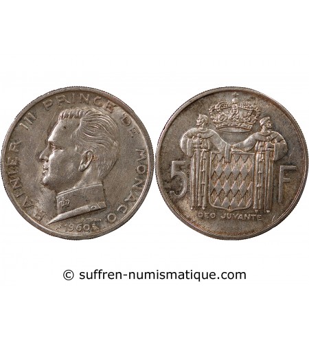 MONACO, RAINIER III - 5 FRANCS ARGENT 1960