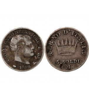 ITALIE, NAPOLEON 1er - 5 SOLDI 1810 M MILAN 2
