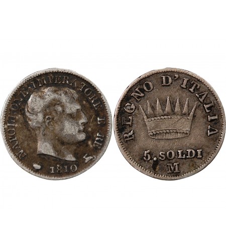 ITALIE, NAPOLEON 1er - 5 SOLDI 1810 M MILAN