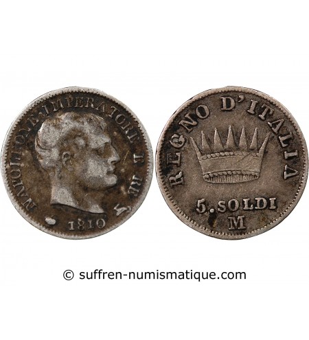 ITALIE, NAPOLEON 1er - 5 SOLDI 1810 M MILAN