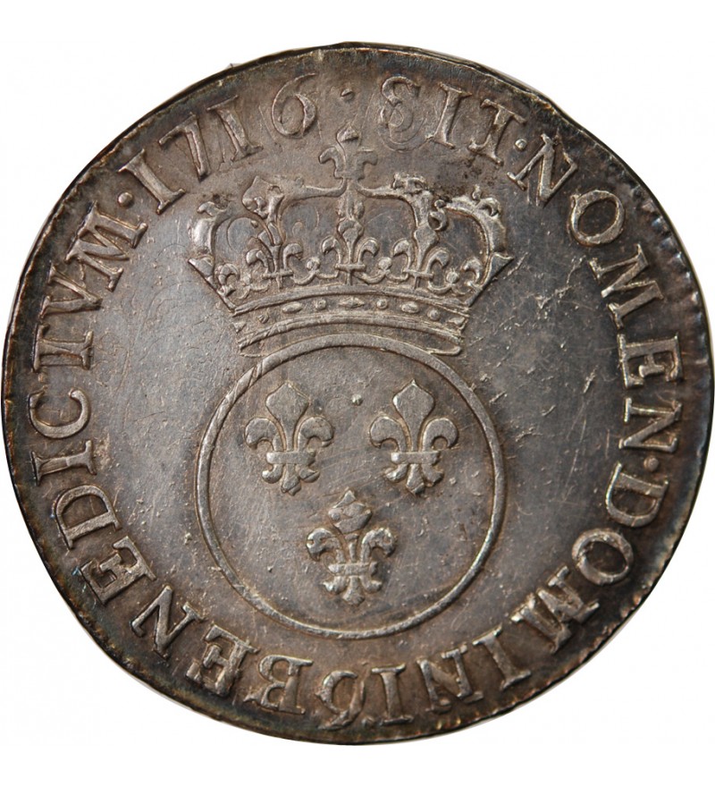 LOUIS XV - 1/2 ECU ARGENT VERTUGADIN 1716 9 RENNES