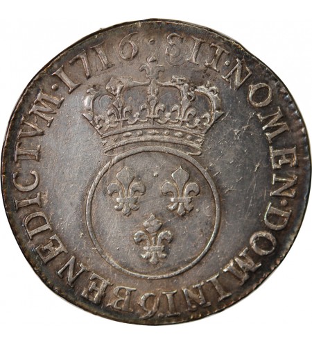 LOUIS XV - 1/2 ECU ARGENT VERTUGADIN 1716 9 RENNES