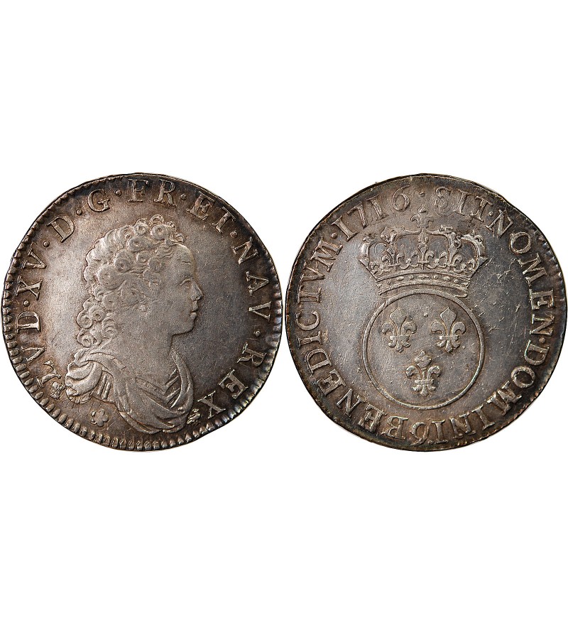 LOUIS XV - 1/2 ECU ARGENT VERTUGADIN 1716 9 RENNES