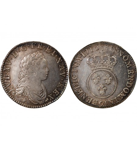 LOUIS XV - 1/2 ECU ARGENT VERTUGADIN 1716 9 RENNES