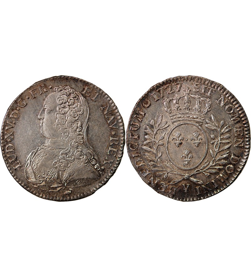 LOUIS XV - 1/2 ECU AUX BRANCHES D'OLIVIER 1727 Y BOURGES