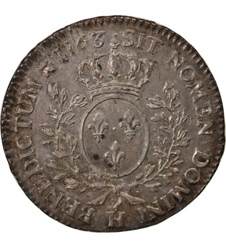 LOUIS XV﻿ - 1/2 ECU AU BANDEAU 1763 H LA ROCHELLE