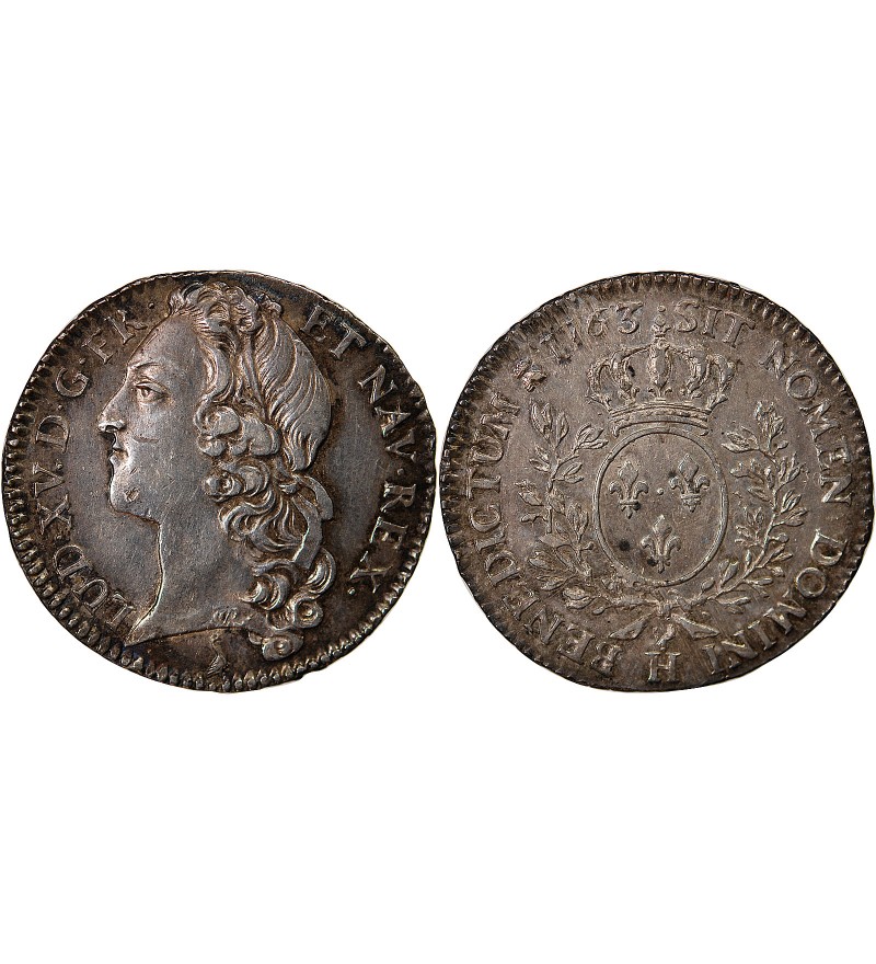 LOUIS XV﻿ - 1/2 ECU AU BANDEAU 1763 H LA ROCHELLE