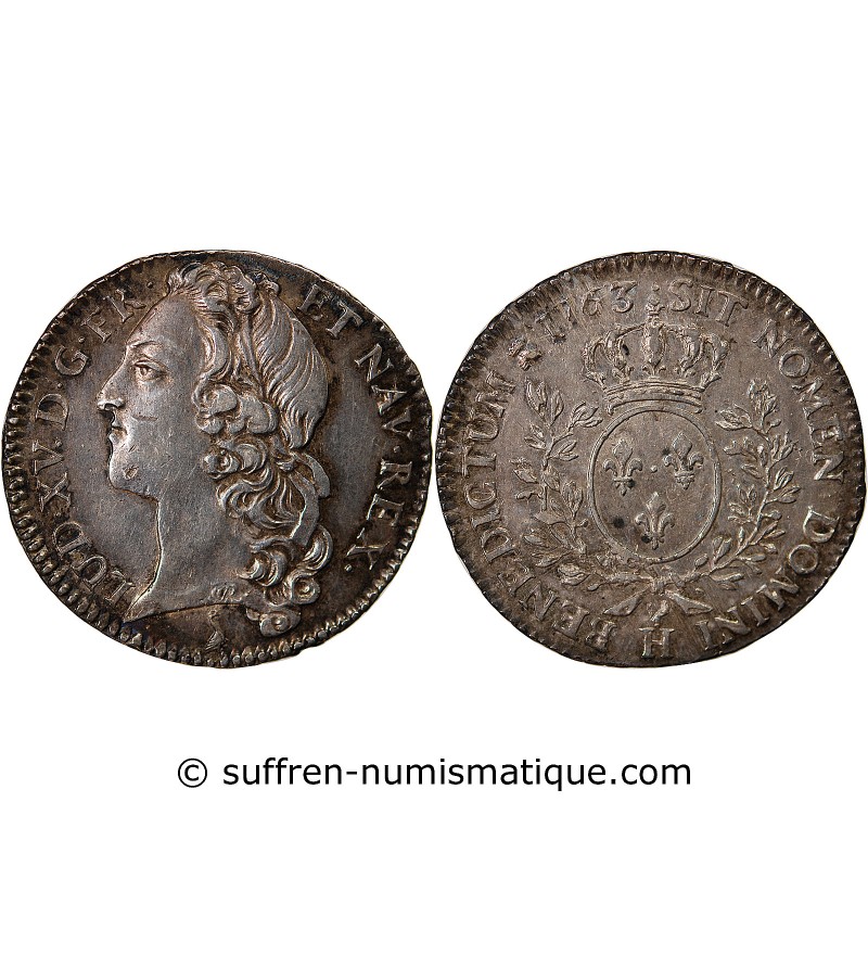 LOUIS XV﻿ - 1/2 ECU AU BANDEAU 1763 H LA ROCHELLE