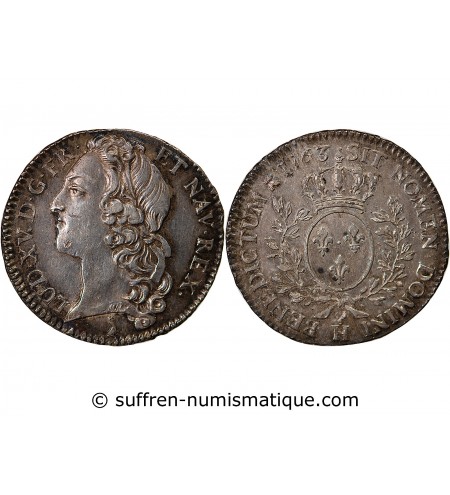 LOUIS XV﻿ - 1/2 ECU AU BANDEAU 1763 H LA ROCHELLE