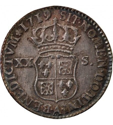 LOUIS XV﻿ - 20 SOLS DE FRANCE-NAVARRE 1719 PARIS