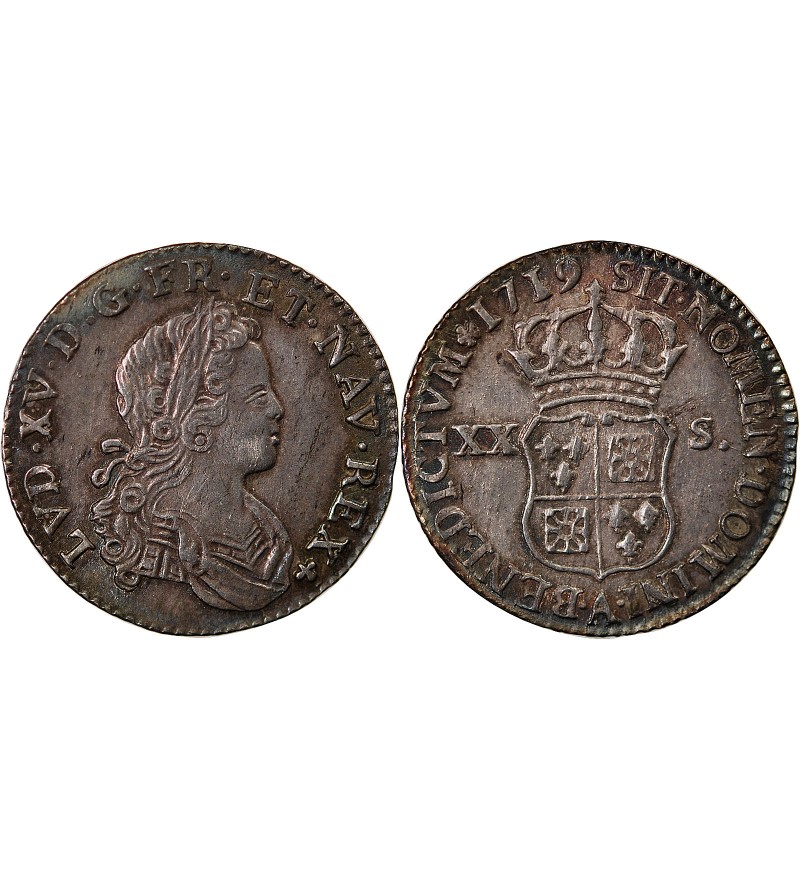 LOUIS XV﻿ - 20 SOLS DE FRANCE-NAVARRE 1719 PARIS