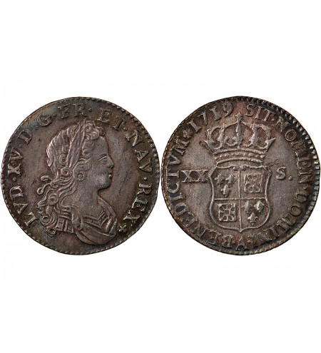 LOUIS XV﻿ - 20 SOLS DE FRANCE-NAVARRE 1719 PARIS