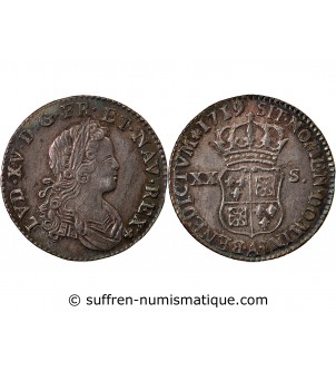 LOUIS XV﻿ - 20 SOLS DE FRANCE-NAVARRE 1719 PARIS