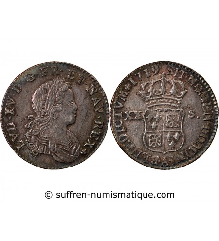 LOUIS XV﻿ - 20 SOLS DE FRANCE-NAVARRE 1719 PARIS