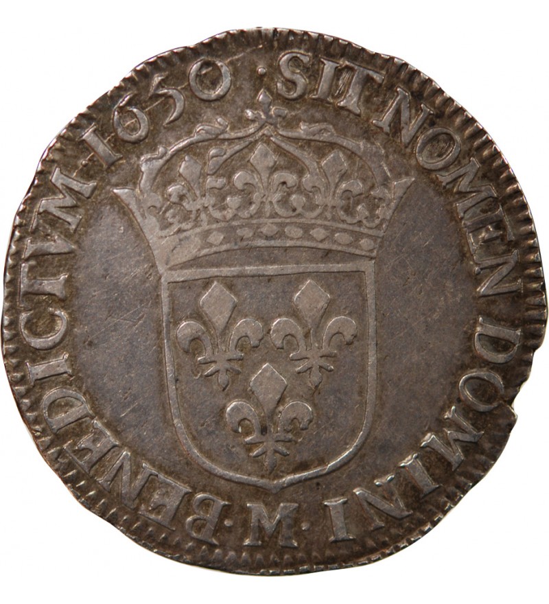 LOUIS XIV﻿ - 1/4 ECU ARGENT A LA MECHE LONGUE 1650 M TOULOUSE