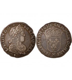 LOUIS XIV﻿ - 1/4 ECU ARGENT A LA MECHE LONGUE 1650 M TOULOUSE 2