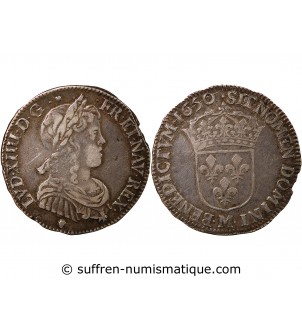 LOUIS XIV﻿ - 1/4 ECU ARGENT A LA MECHE LONGUE 1650 M TOULOUSE
