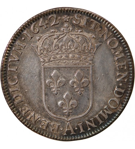 LOUIS XIII - 1/2 ECU ARGENT 1642 A PARIS .rose. - 1er Poinçon de Warin