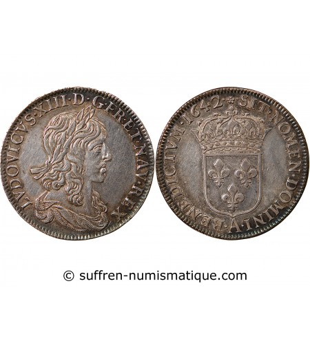 LOUIS XIII - 1/2 ECU ARGENT 1642 A PARIS .rose. - 1er Poinçon de Warin