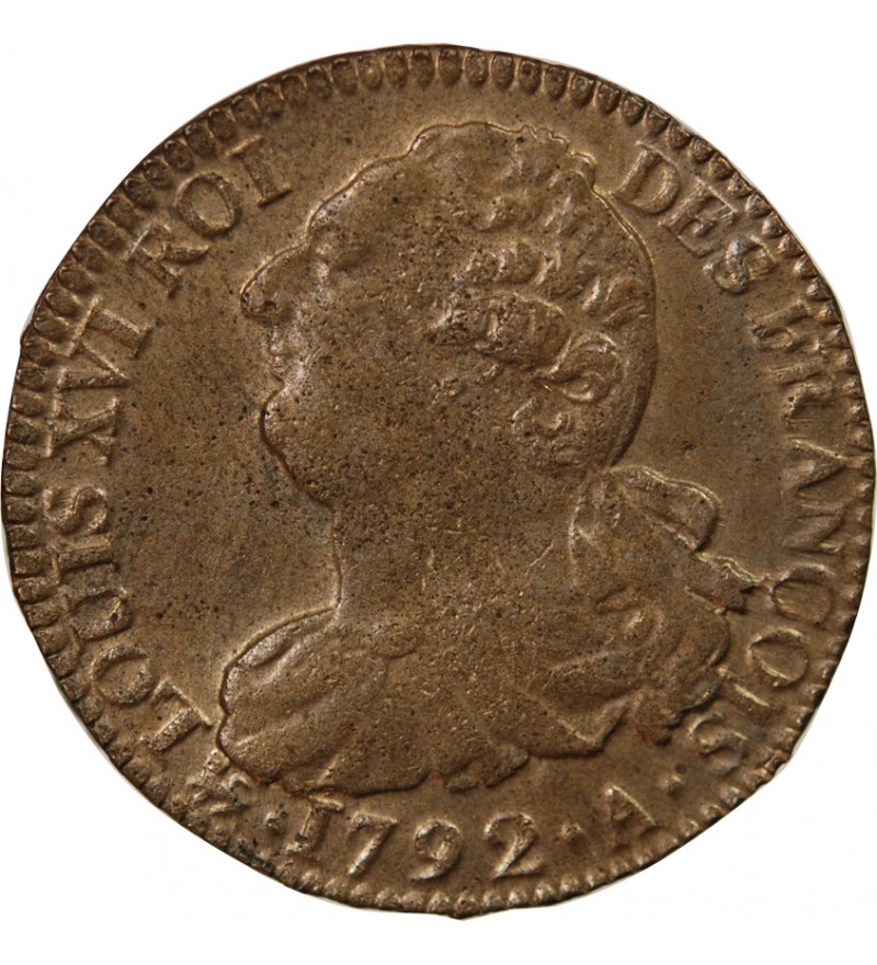 LOUIS XVI, CONSTITUTION - 2 SOLS AU FAISCEAU 1792 A PARIS