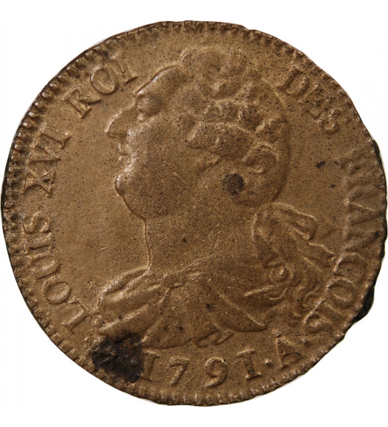 LOUIS XVI, CONSTITUTION - 2 SOLS AU FAISCEAU 1791 A PARIS