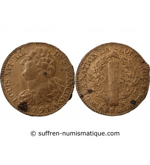 LOUIS XVI, CONSTITUTION - 2 SOLS AU FAISCEAU 1791 A PARIS