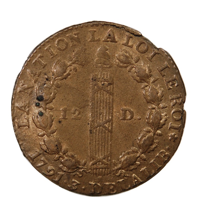 LOUIS XVI, CONSTITUTION - 12 DENIERS 1791 A PARIS