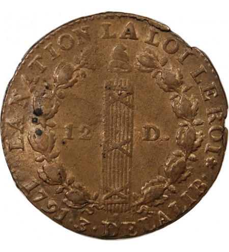 LOUIS XVI, CONSTITUTION - 12 DENIERS 1791 A PARIS