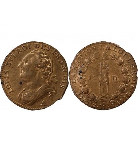 LOUIS XVI, CONSTITUTION - 12 DENIERS 1791 A PARIS