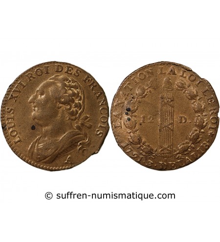 LOUIS XVI, CONSTITUTION - 12 DENIERS 1791 A PARIS