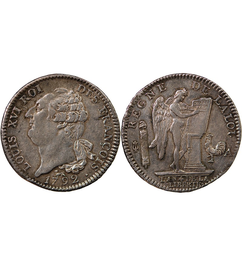 LOUIS XVI - ÉCU ARGENT AUX BRANCHES D'OLIVIER 1791 A PARIS