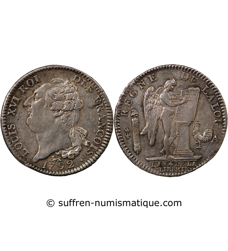 LOUIS XVI - ÉCU ARGENT AUX BRANCHES D'OLIVIER 1791 A PARIS