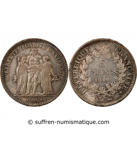 HERCULE - 5 FRANCS ARGENT 1849 K BORDEAUX