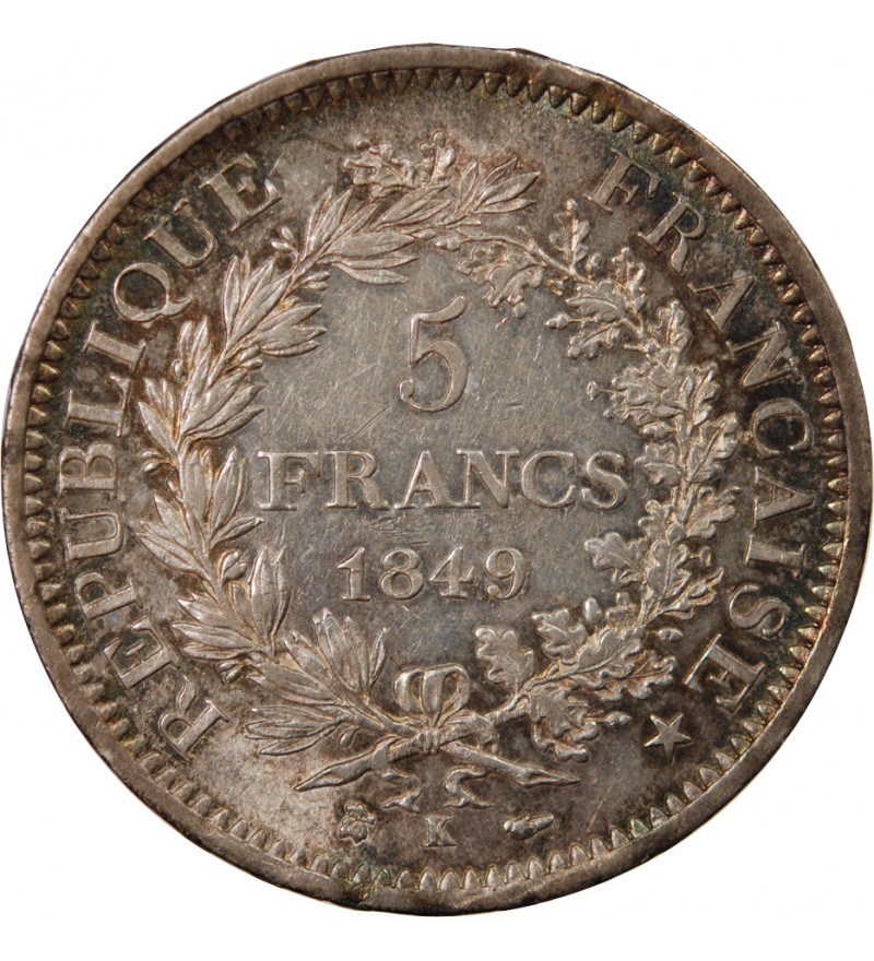 HERCULE - 5 FRANCS ARGENT 1849 K BORDEAUX