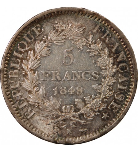 HERCULE - 5 FRANCS ARGENT 1849 K BORDEAUX