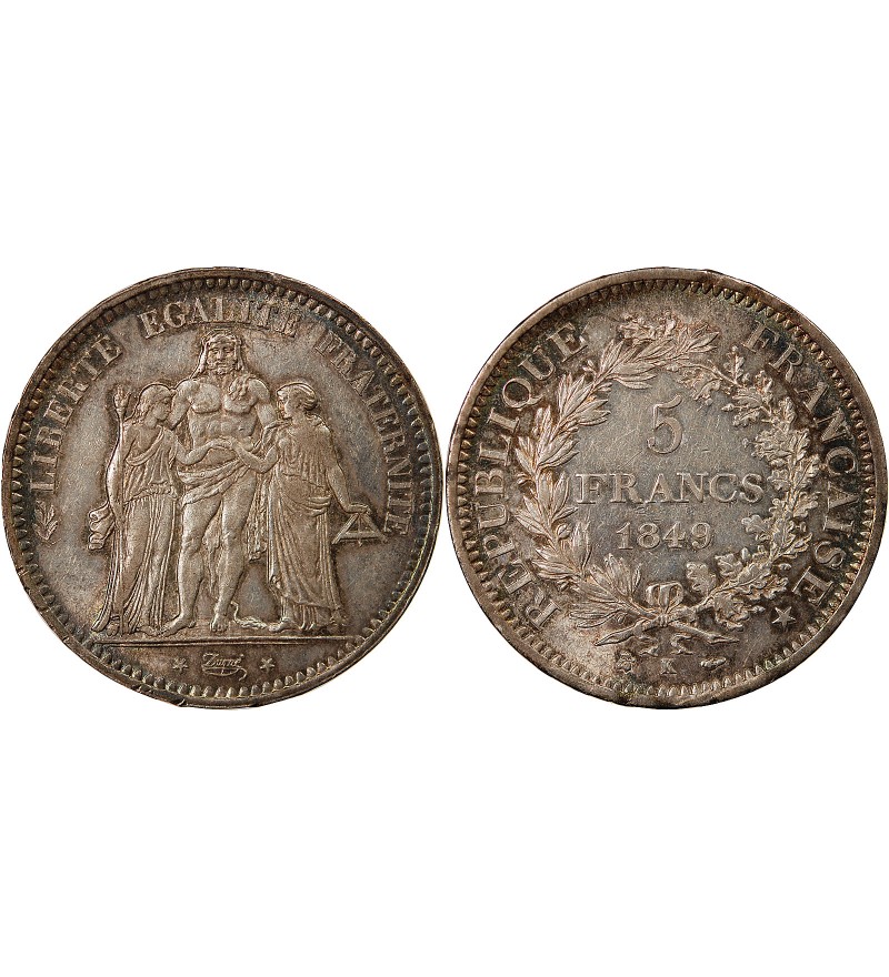 HERCULE - 5 FRANCS ARGENT 1849 K BORDEAUX