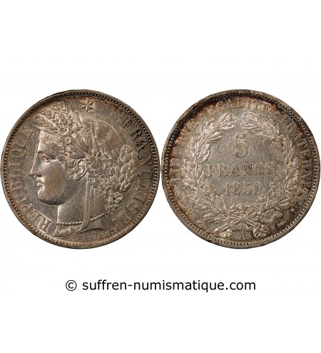 CÉRÈS - 5 FRANCS ARGENT 1850 A PARIS