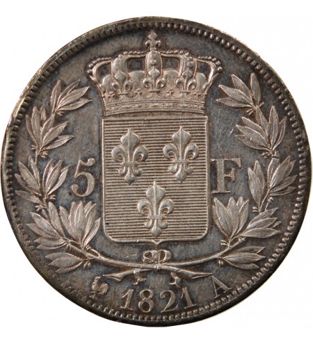 LOUIS XVIII - 5 FRANCS ARGENT 1821 A PARIS