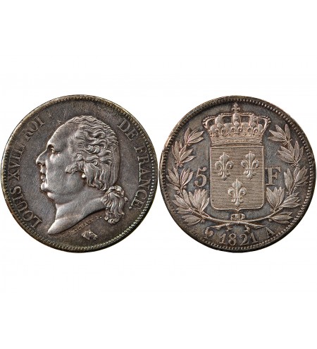 LOUIS XVIII - 5 FRANCS ARGENT 1821 A PARIS