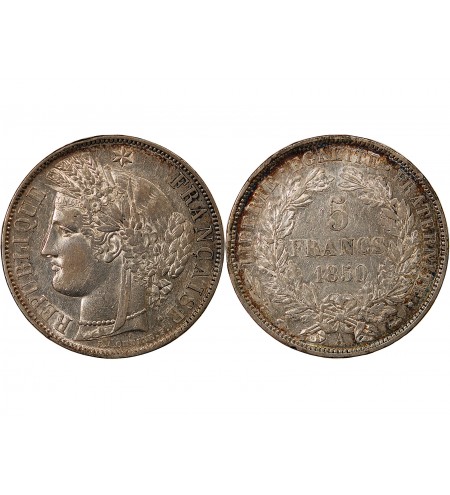 CÉRÈS - 5 FRANCS ARGENT 1850 A PARIS